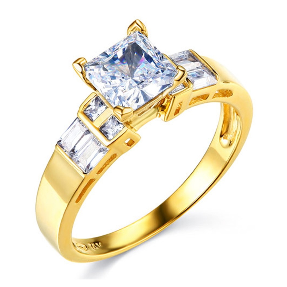 14k Wide 1-CT Princess-Cut & Baguette CZ  Ring